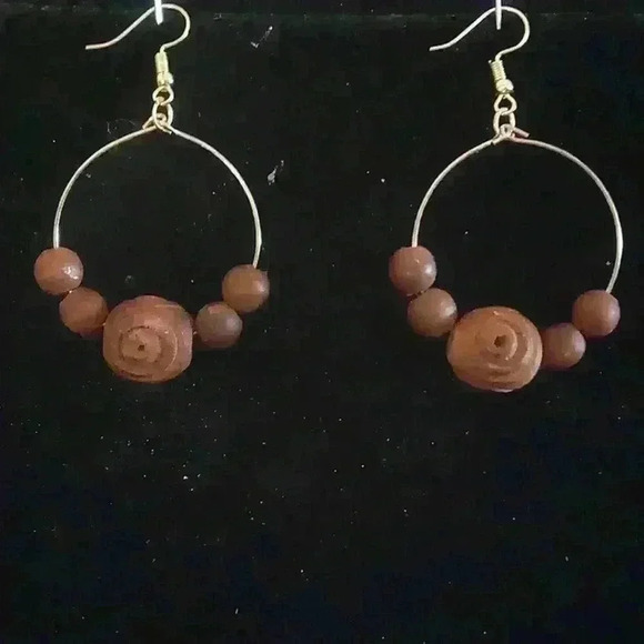 Hand Crafted Jewelry - ❤️ Handmade Wooden Rose Bead Earring Hoops
